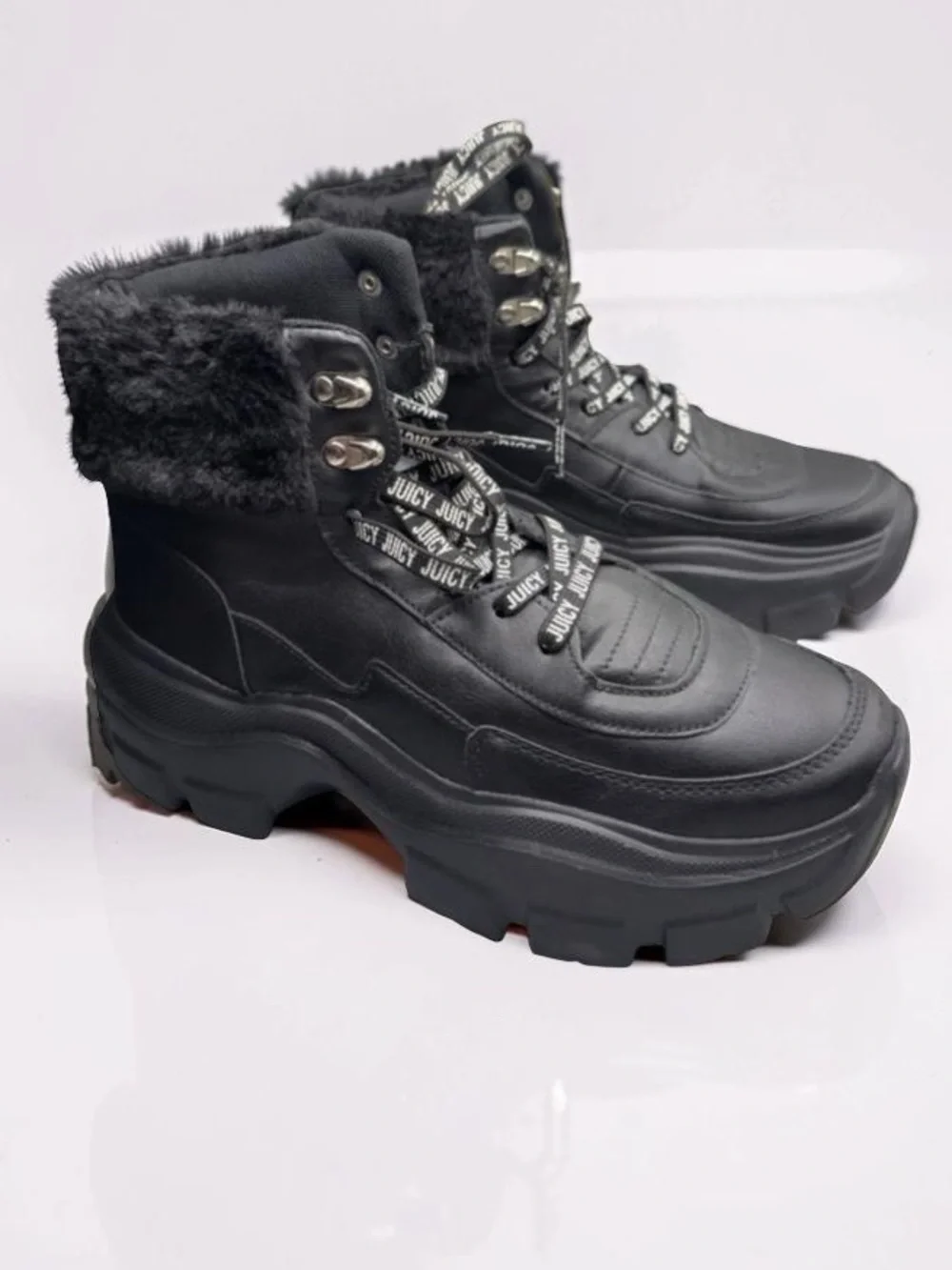 Juicy Couture Emmie Black Faux Fur Chunky Platform Sneaker Boots 9.5